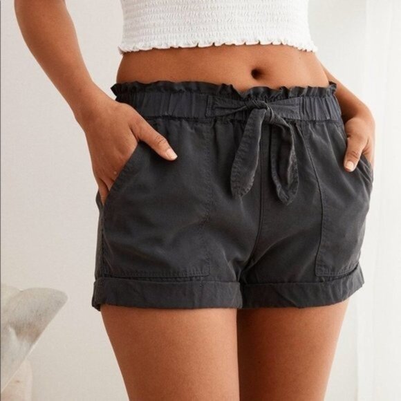 Aerie Paper Bag Dark Gray Camp Shorts - Picture 1 of 11